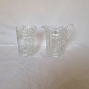 Antique Duncan & Sons Cryptic Zipper Nova Scotia Ribbon Stars Pitcher Sugar Set